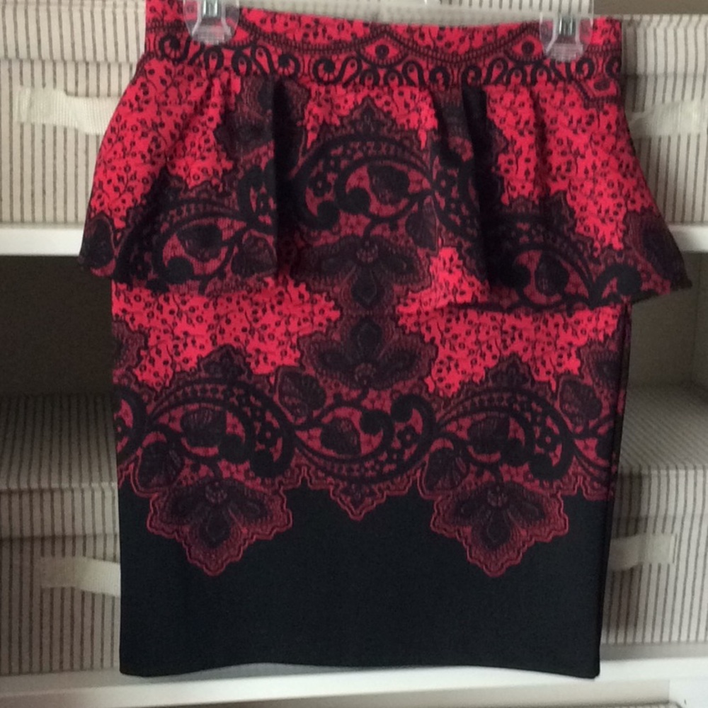 INC Red and Black Peplum Skirt XS